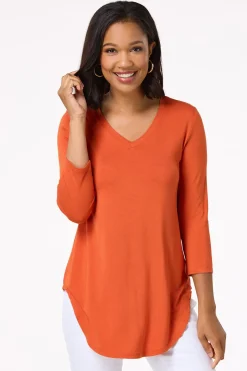 Solid V- Neck Tunic Top