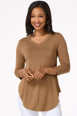 Solid V- Neck Tunic Top