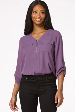 Solid Zip Neckline Top
