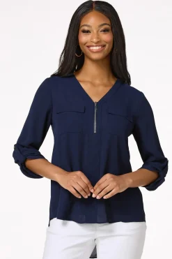 Solid Zip Neckline Top