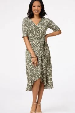 Spotted Faux Wrap Dress