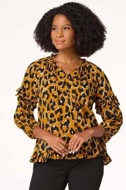Spotted Ruffled Trim Top