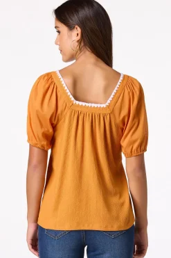Stitch Trim Puff Sleeve Top