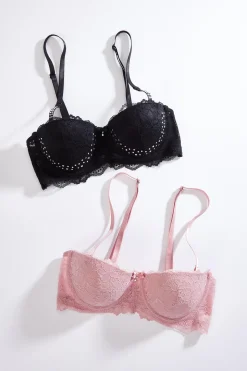 Stone Embellished Lace Bra Set
