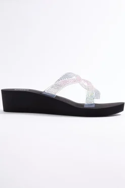 Stone Lucite Twist Wedge Sandals