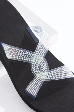 Stone Lucite Twist Wedge Sandals