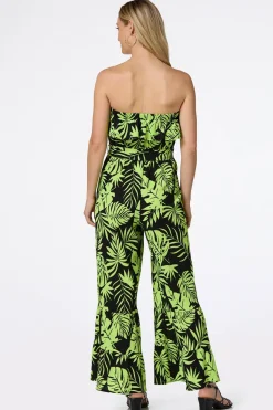 Strapless Palm Print Jumpsuit