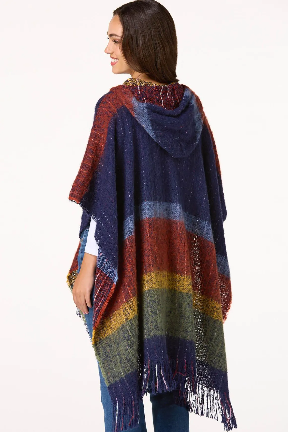 Stripe Colorblock Hooded Poncho