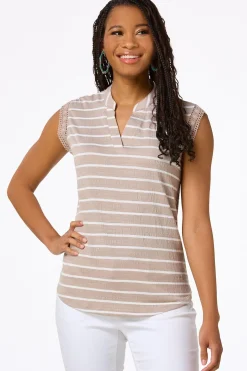 Stripe Crochet Trim Top