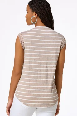 Stripe Crochet Trim Top