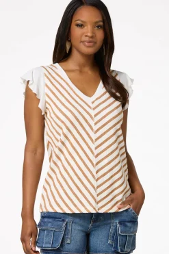 Stripe Flutter Sleeve Top
