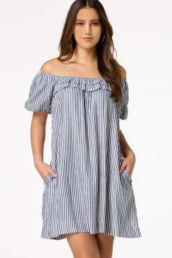 Stripe Puff Sleeve Dress
