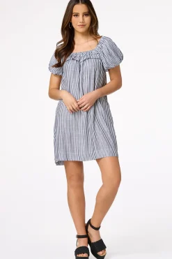 Stripe Puff Sleeve Dress