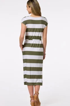 Stripe Tie Waist Midi Dress