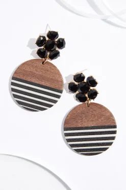 Stripe Wood Circle Earrings
