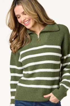 Stripe Zip Pullover Sweater