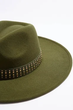 Stud Band Olive Panama Hat