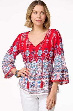 Tasseled Border Print Top