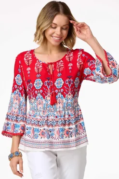 Tasseled Border Print Top