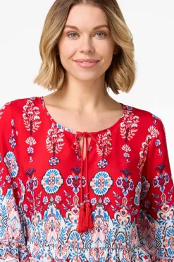 Tasseled Border Print Top