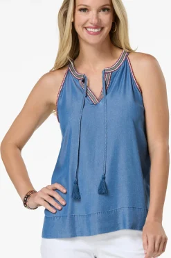 Tasseled Chambray Tank