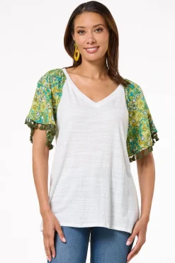 Tasseled Floral Sleeve Top