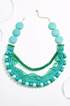 Teal Seed Bead Layered Necklace