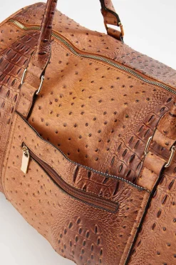 Textured Faux Leather Duffle Bag