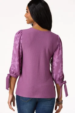 Textured Floral Tie Sleeve Top