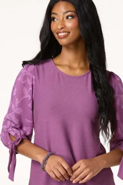 Textured Floral Tie Sleeve Top