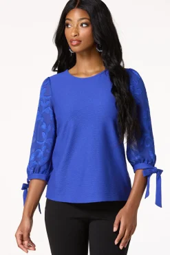 Textured Floral Tie Sleeve Top