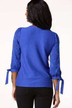 Textured Floral Tie Sleeve Top