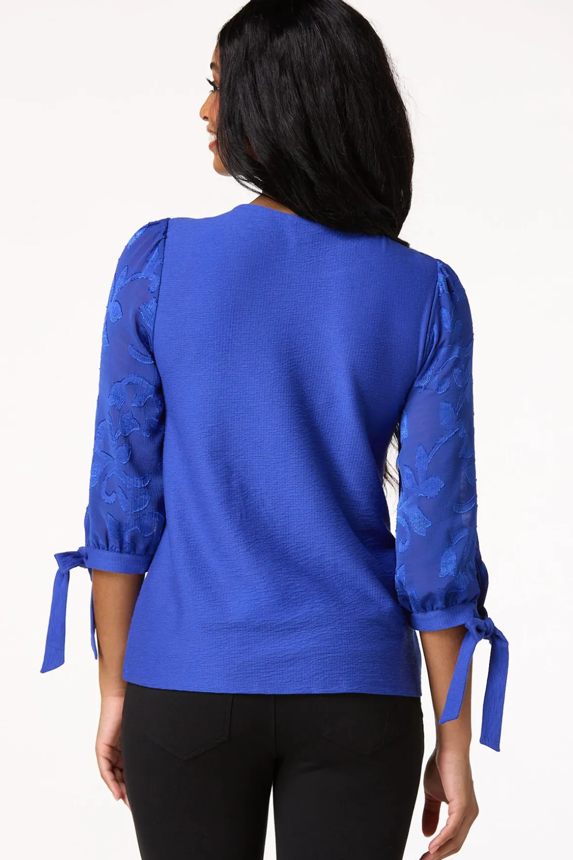 Textured Floral Tie Sleeve Top