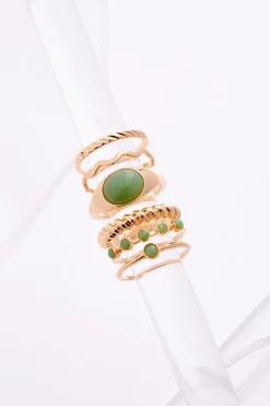 Textured Green Stone Ring Set