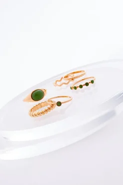 Textured Green Stone Ring Set
