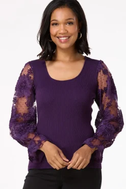 Textured Sheer Sleeve Sweater