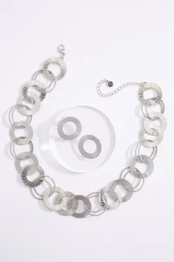 Textured Silver Ring Necklace Set