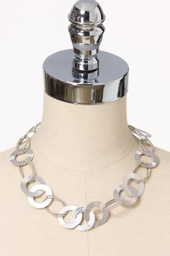 Textured Silver Ring Necklace Set