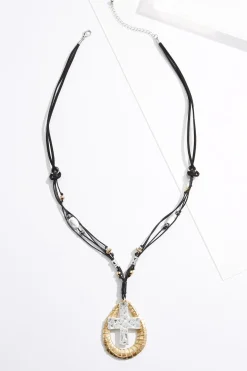 Thread Wrapped Cross Pendant Necklace