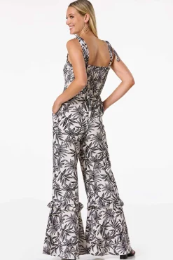 Tie Shoulder Smocked Bodice Jumpsuit