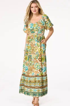 Tiered Bubble Sleeve Maxi Dress