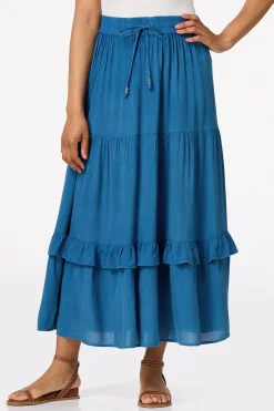Tiered Chambray Maxi Skirt