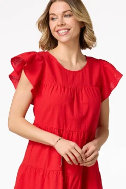 Tiered Flutter Sleeve Dress