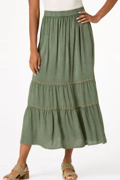 Tiered Studded Olive Skirt