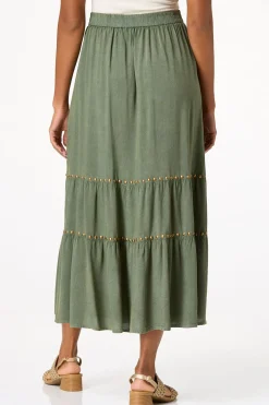 Tiered Studded Olive Skirt