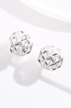 Tiny Grid Circle Button Earrings