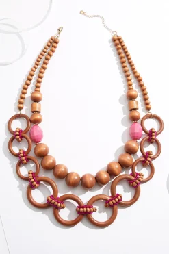 Touch Of Pink Layered Wood Necklace