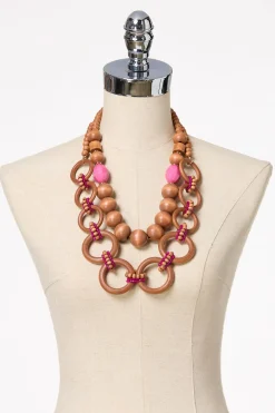 Touch Of Pink Layered Wood Necklace