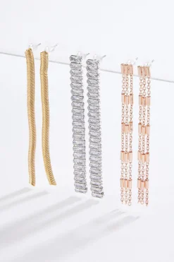 Tri- Tone Linear Earring Set