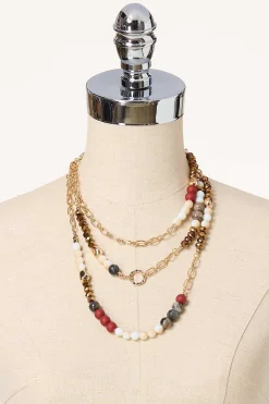 Triple Row Layered Bead Necklace